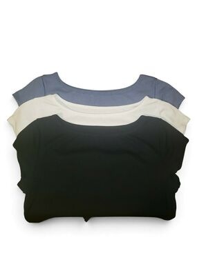 Girl's small 3 pack scoop neck cup sleeves top - black, white, blue. New